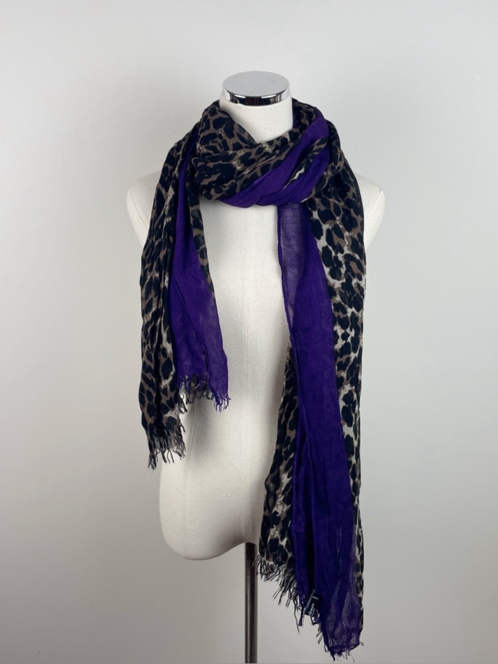 Torino Purple Black Brown White Leopard Animal Print Scarf Wrap Women